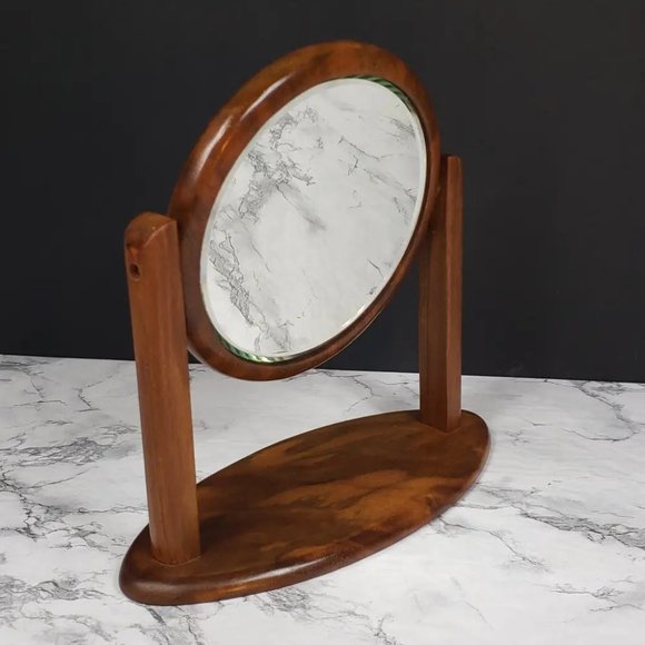 Danish Modern Vanity Mirror Solid Wood Vintage - Picture 6 of 9